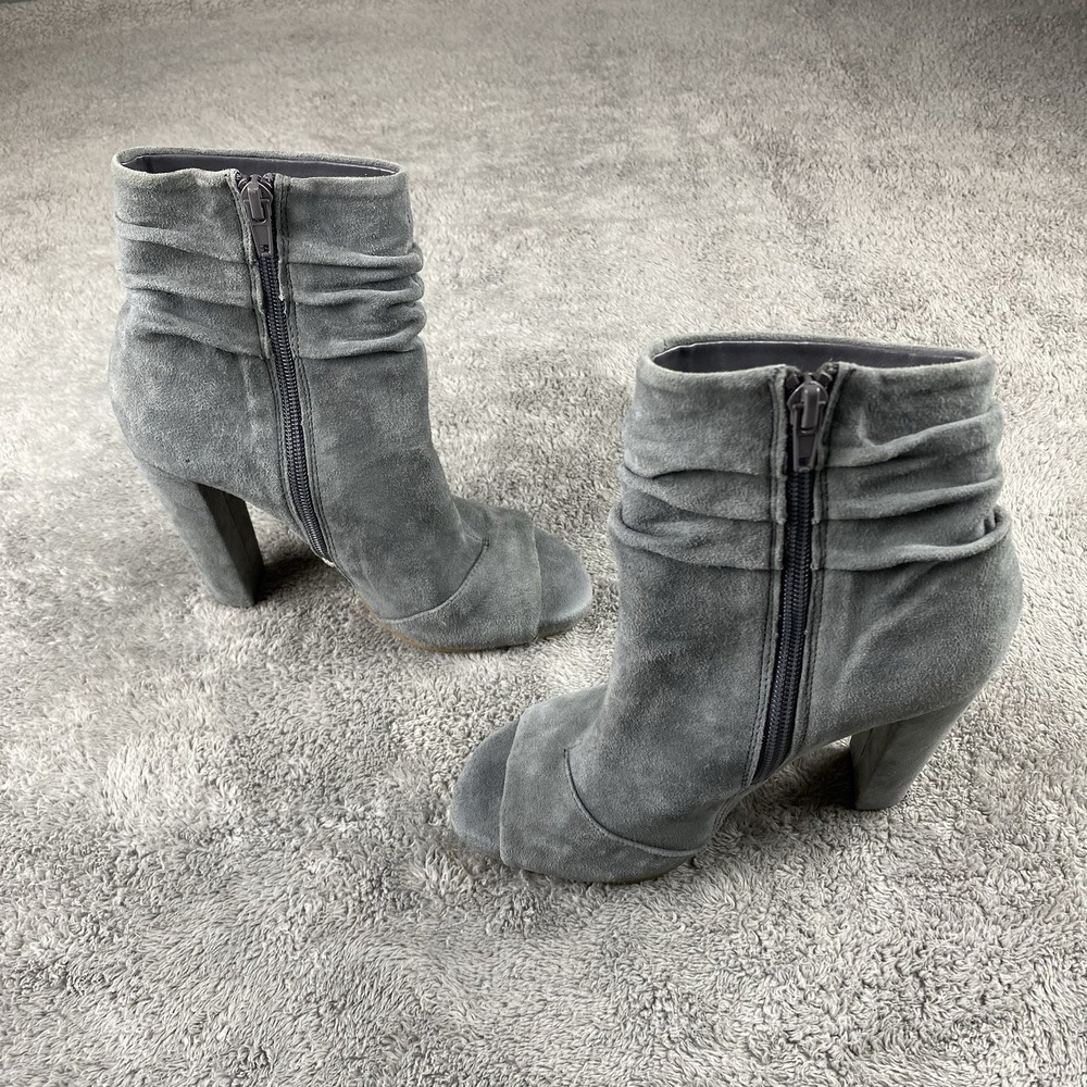 Steve Madden Open Toe Zip High Heel Ankle Boots Womens 5.5 Gray Suede